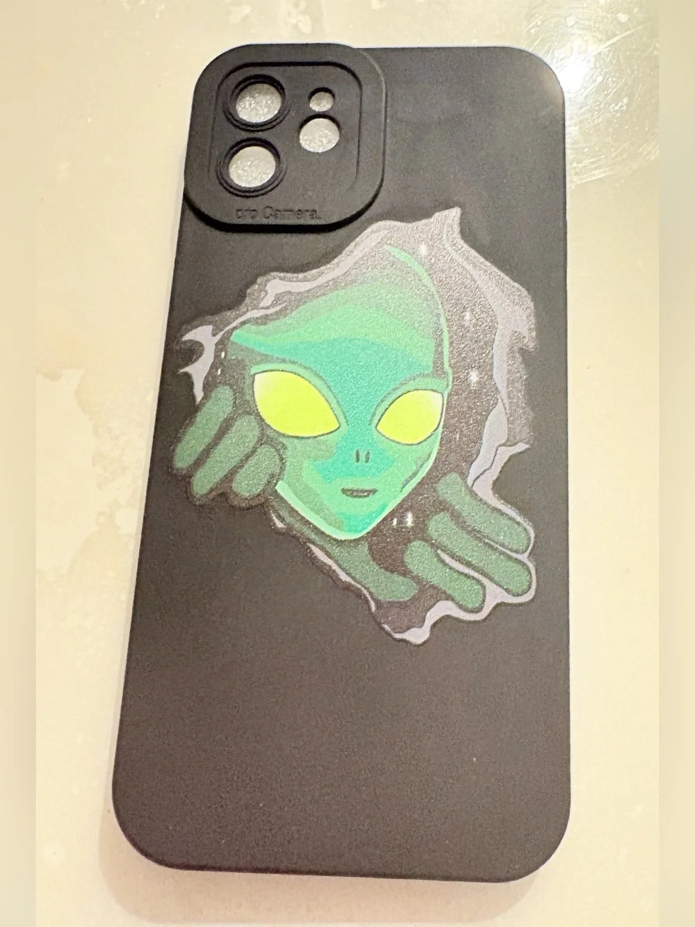 Black Phone Case with Green Alien Graphic - Compatible iPhone 12 Accessory